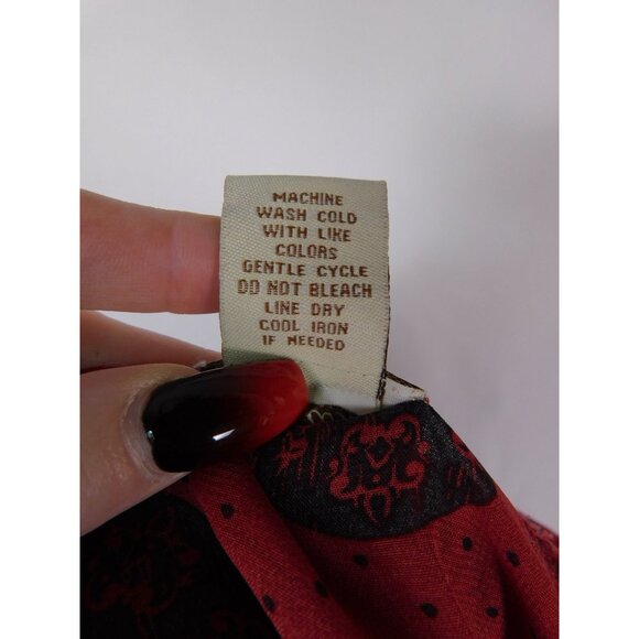 Red Semi-Sheer Skull Print Blouse Womens S Back Zipper & 3/4 Sleeves - Picture 6 of 12